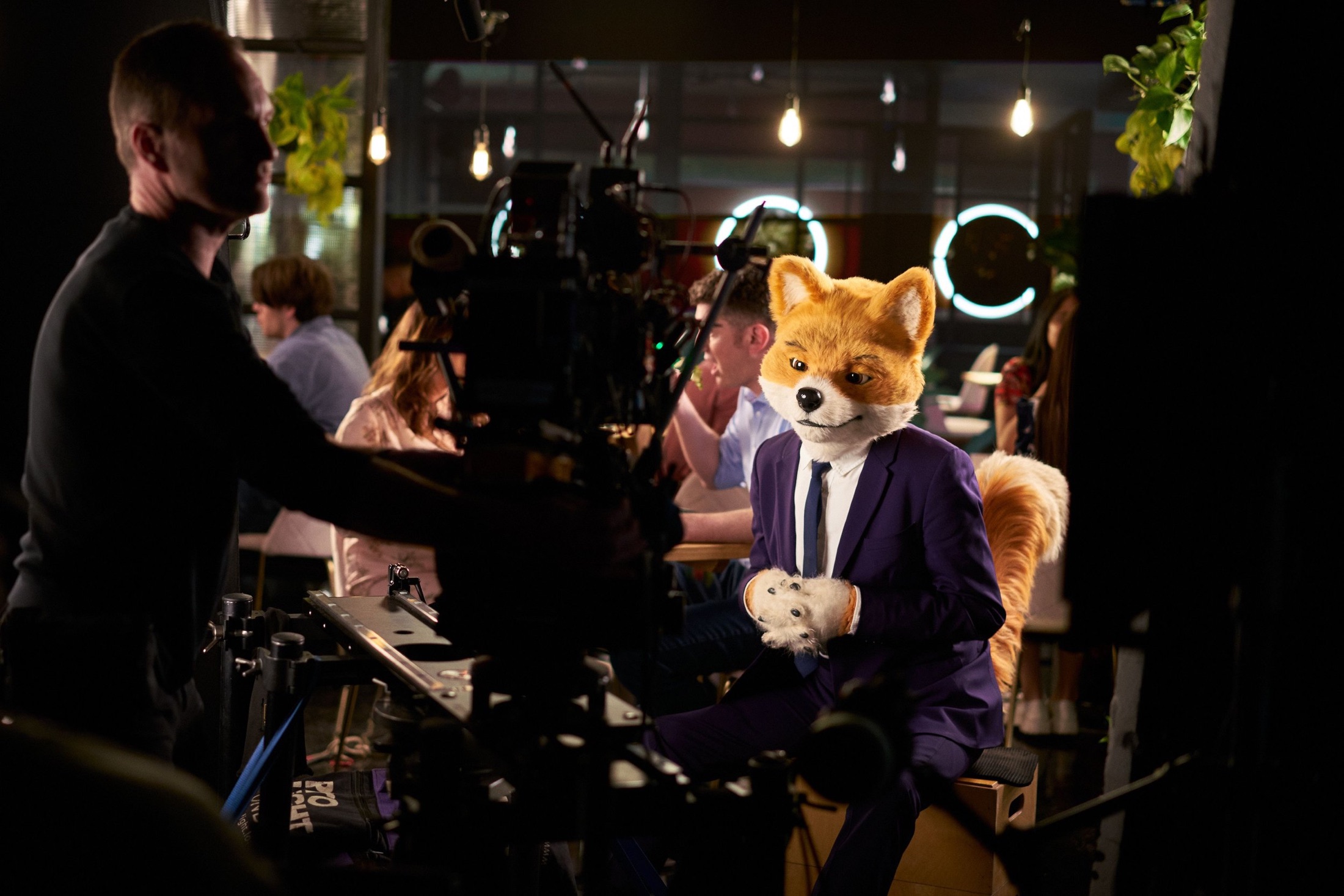 Foxy on set in the First Dates restaurant, behind the camera