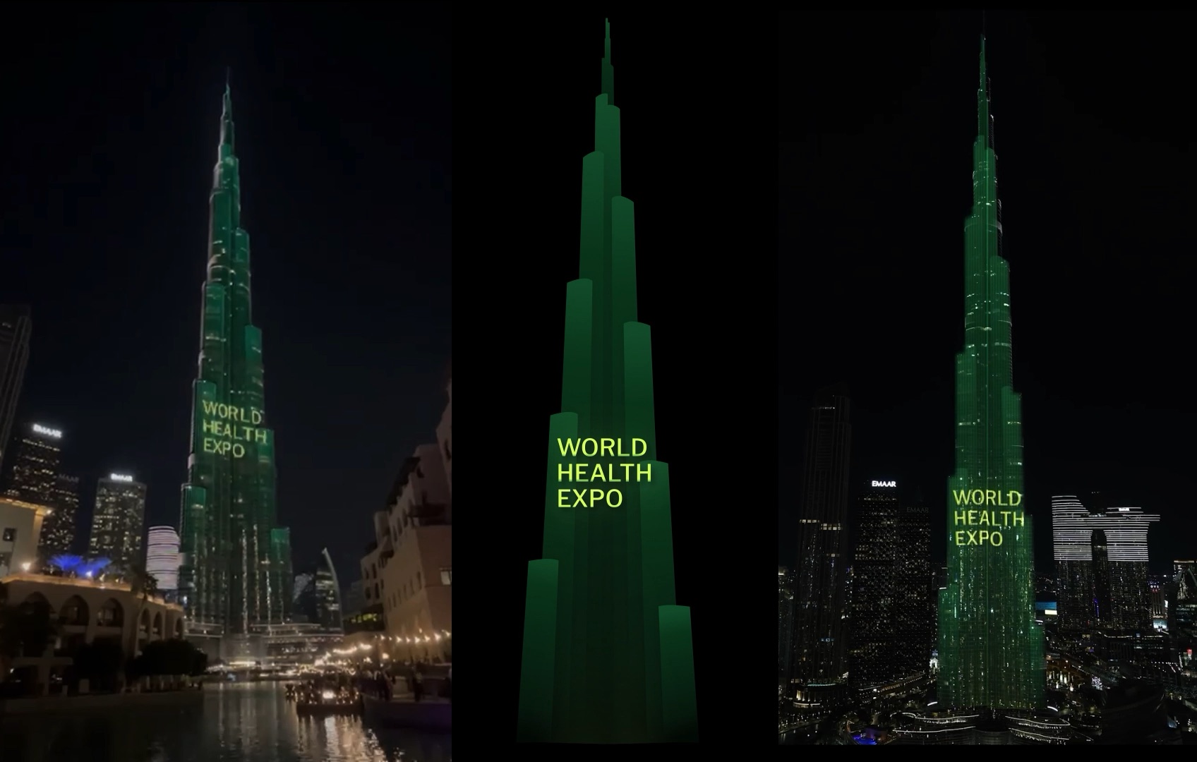 World Health Expo title projected on the Burj Khalifa