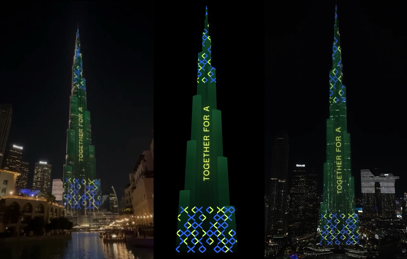 Together for a healthier world, projected on the Burj Khalifa